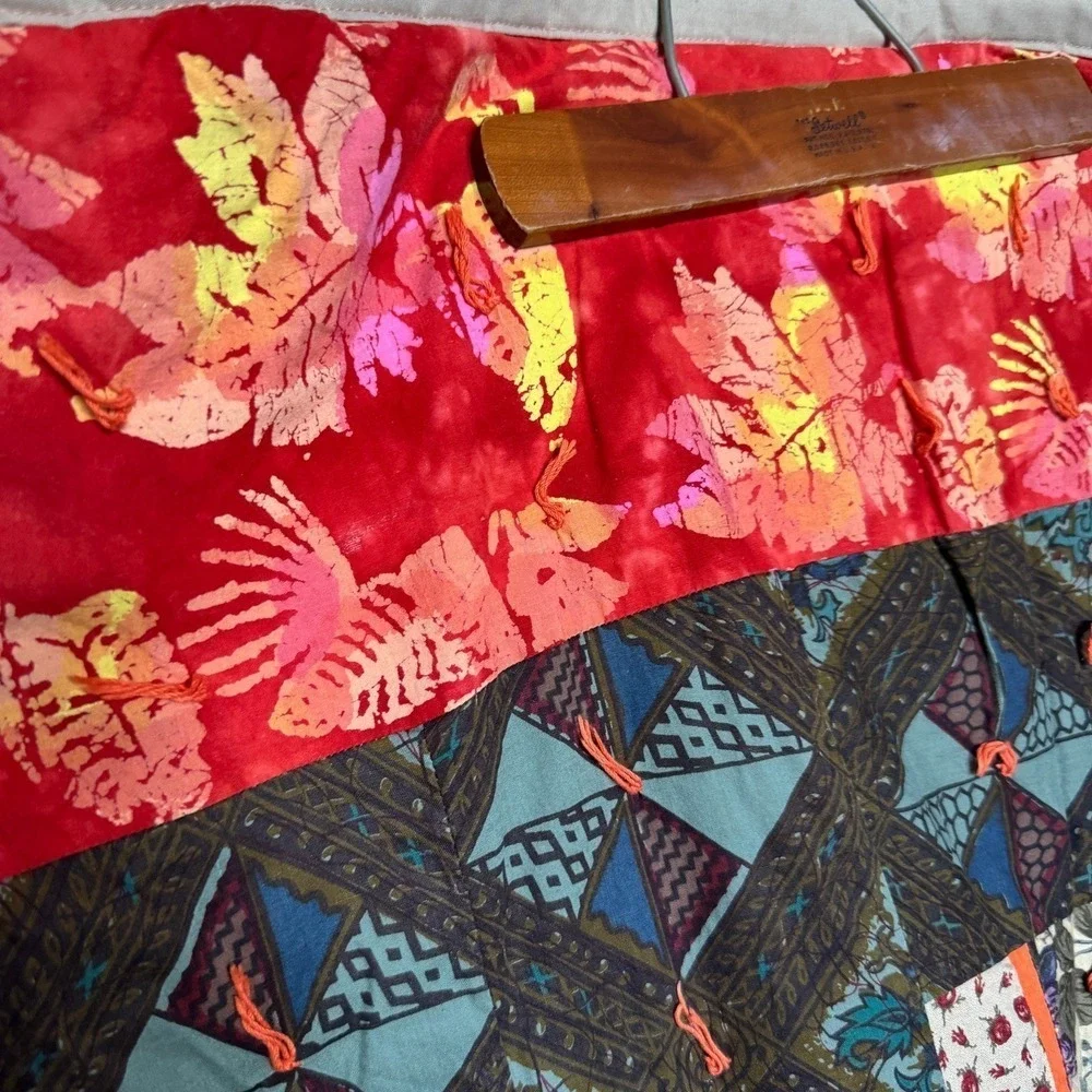 Handmade Tied Patchwork Quilt Geometric Floral Batik‎ Multi Color 56x74 Bohemian